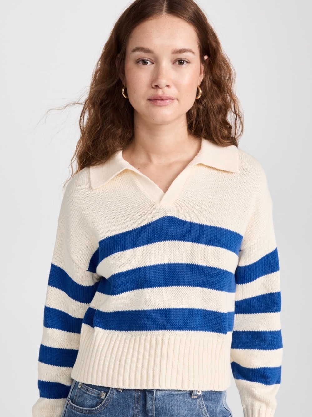 PISTOLA DENIM Arlo Polo Sweater -Ivory Sea Stripe - Size XS